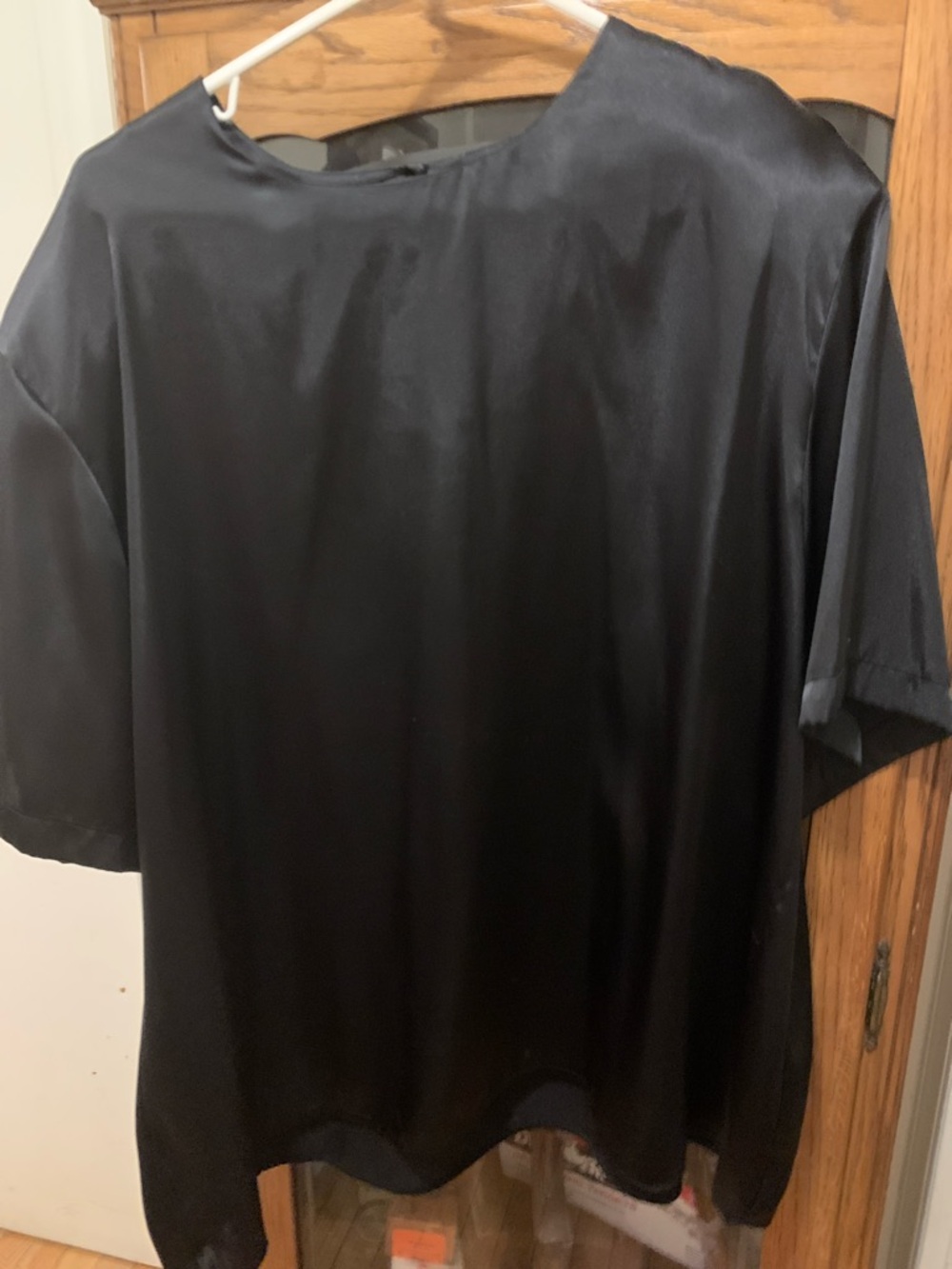 Southern Lady Black Satin Short-Sleeve Shirt